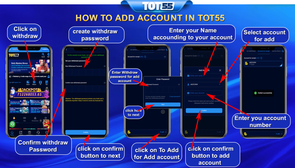 How to ad wallet in tot555 game app