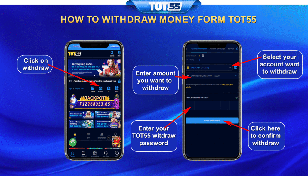 How to withdraw money from TOT55 game app